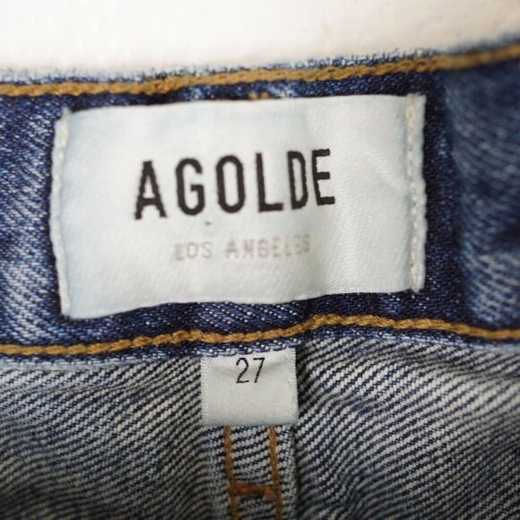 AGOLDE 27 High Rise Straight Leg Jeans Button Fly Vintage Wash Cuffed Hem - Picture 4 of 10